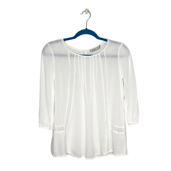Chloe K White Rayon Crochet Trim 3/4 Length Sleeve Blouse - Picture 1 of 13